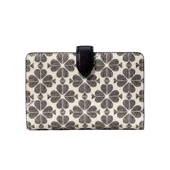 New Kate Spade Signature Spade Flower Medium Compact Bifold Wallet Black Multi - Picture 3 of 3
